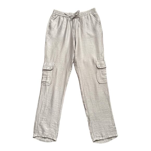 PECK & PECK Womens Size Small Gold Crinkle Pull On Cargo Pants 29" Inseam - Picture 1 of 5